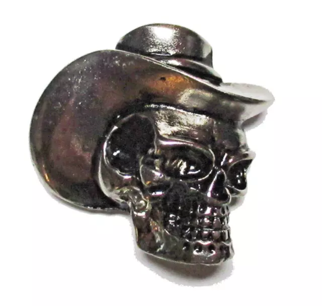 Broche skull tête mort chapeau chromé métal coulé pins vis métallique badge