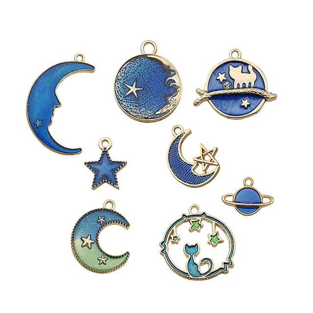 8 Pcs DIY Anhänger Charms Sternanhänger Aus Emaille Mond-Schmuck-Anhänger