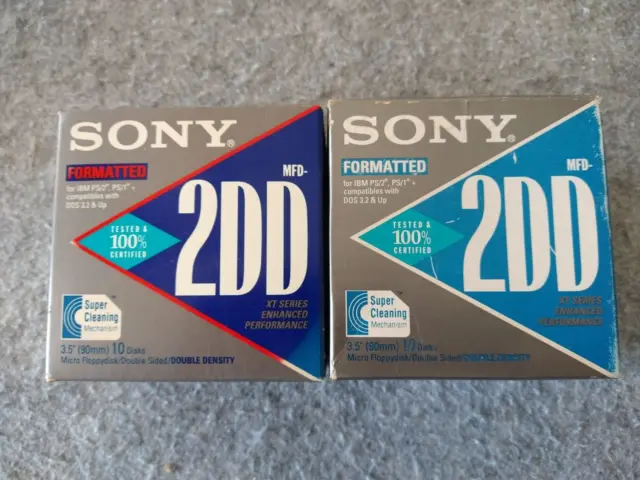 Sony 2HD 2DD Floppy Diskettes IBM Formatted 2X10 Pack 20 Total Un-used Open Box