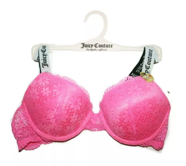 NWT JUICY COUTURE Hot Kiss Bright Pink Lace Sexy Push Up Bra New