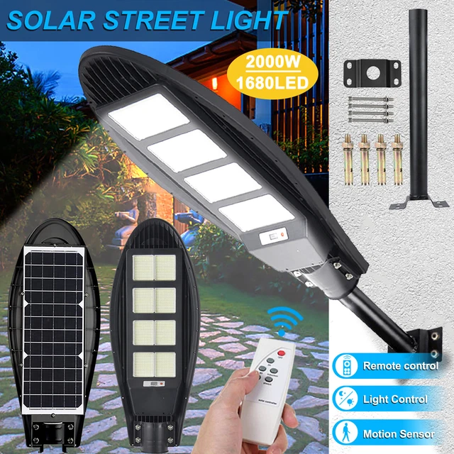 Solar 1680 LED Street Light Commercial Outdoor IP67 Dusk to Dawn PIR Sensor Lamp