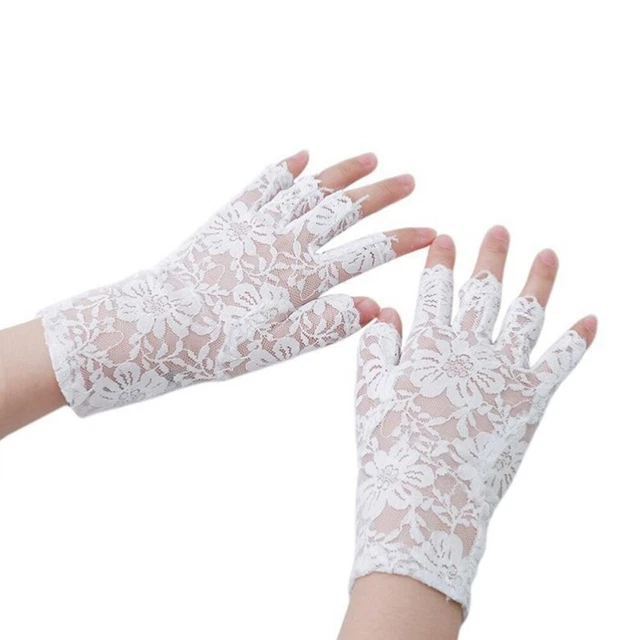 Gants Sans Doigts En Dentelle Noire Avec Plumes - Style Gothique/Halloween - Pour Soirées, Cosplay, Fêtes