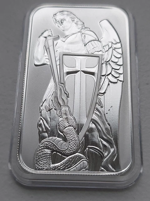 1 oz silver Archangel Michael bar  .999 fine silver bar in protective capsule