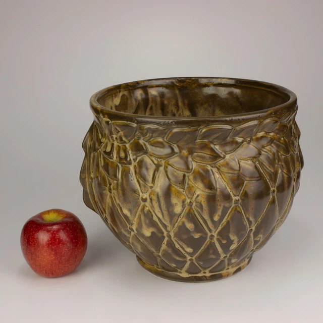 McCoy Pottery Quilted Jardiniere, Shape 1488, Brown/Tan Mottled Glaze, Large 2