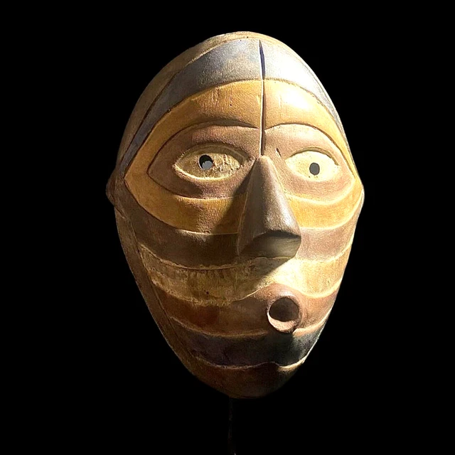 African Tribal Face Mask Wood Hand Carved Vintage Wall Hanging Songye Mask-6932