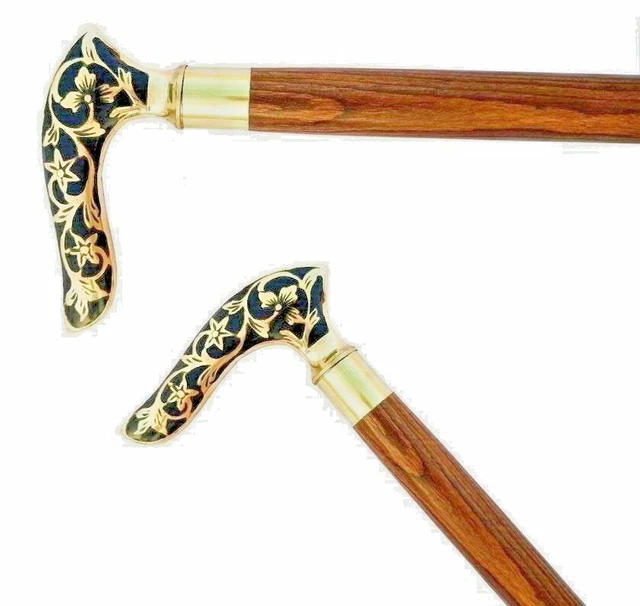 Canne De Marche En Bois Style Antique - Poignée En Laiton, Hauteur Réglable - Neuf, Fait Main En Inde