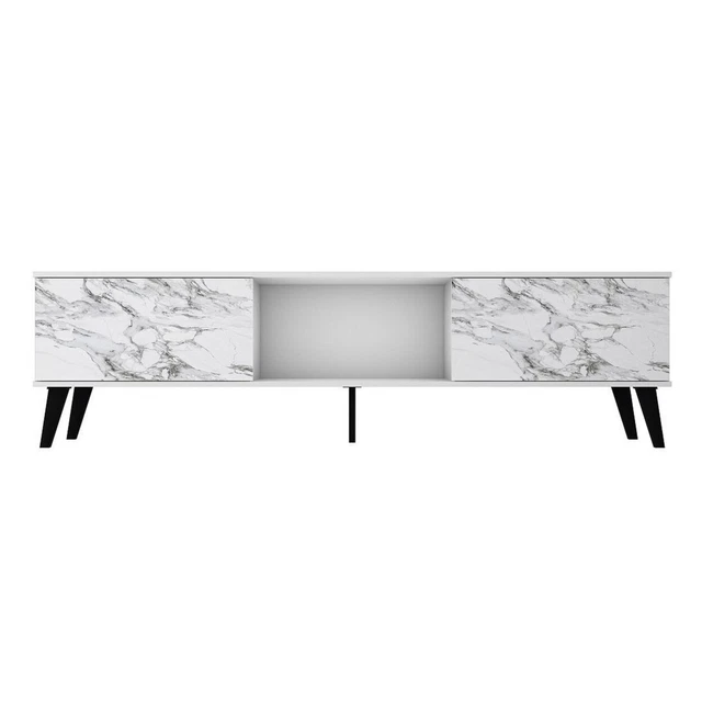 Manhattan Comfort Doyers 70.87 Mid-Century Modern TV Stand in White and Marble