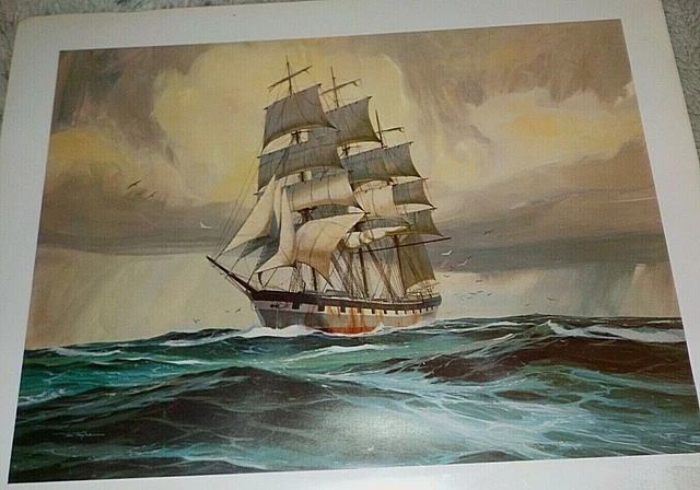 Tom Hoyne old time sailing ship nautical art print, 9" x 12", shrinkwrapped
