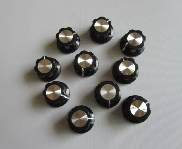 10x Guitar Mini Effect Pedal Knobs 6mm Black w/ Silver Cap Knob for Boss Pedals