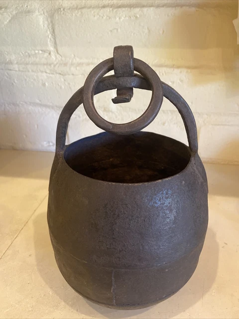 Antique Wrought Iron Fireplace Hearth Bucket Handle Ring Hanger 11 x 6