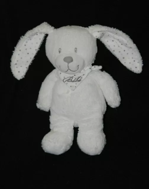 Doudou peluche lapin POMMETTE blanc foulard à pois Bébé 25/37 cm TTBE