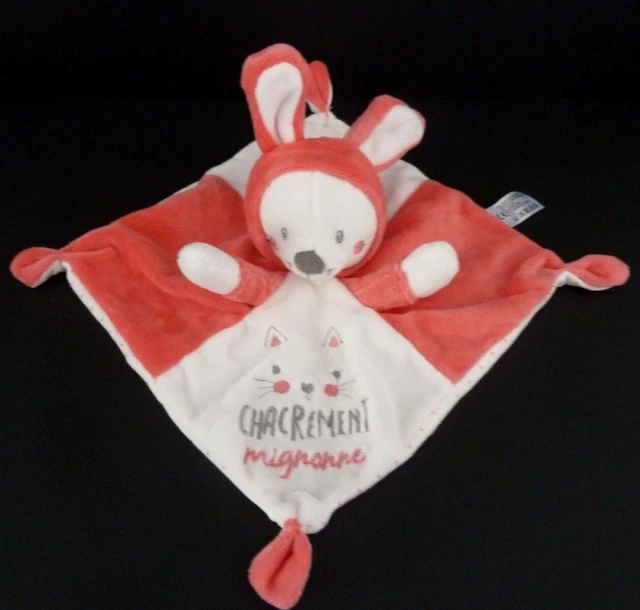 26. Doudou Plat Simba Chat Lapin Rose Blanc Pois Chacrement Mignonne Etat Neuf *
