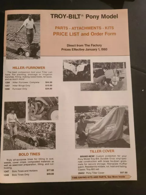 Vintage Troy Bilt Tiller Pony Parts Attachments Kits Price List