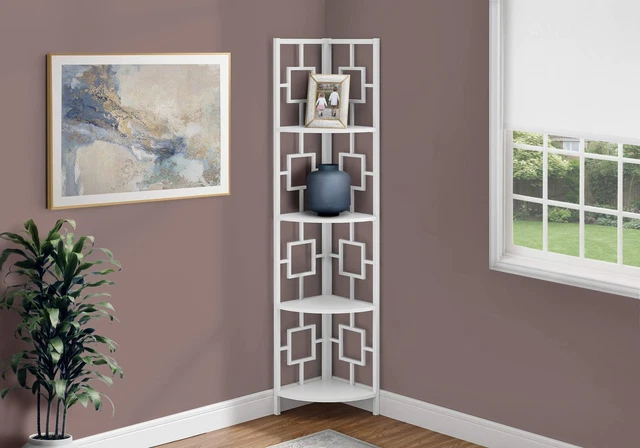 Bookshelf, Bookcase, Etagere, Corner, 4 Tier, 62"H, Office, Bedroom, Metal, Lami