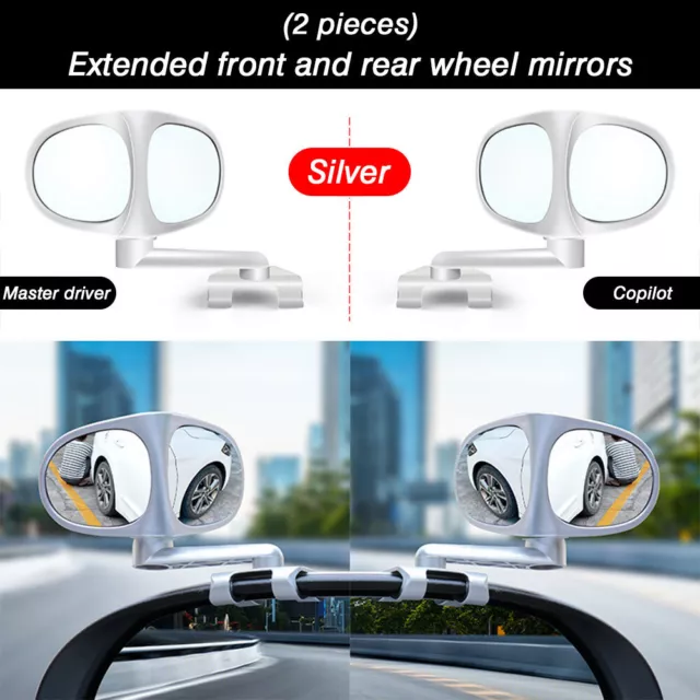 2X 360° Blind Spot Mirror Wide Angle Side View Mirror for Car Truck SUV -SILVER