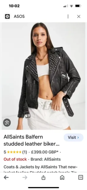 all saints womens Balrern leather jacket size 12