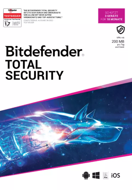 Bitdefender Total Security 2024 3-Geräte 1,5-Jahre, ESD Lizenz Download KEY