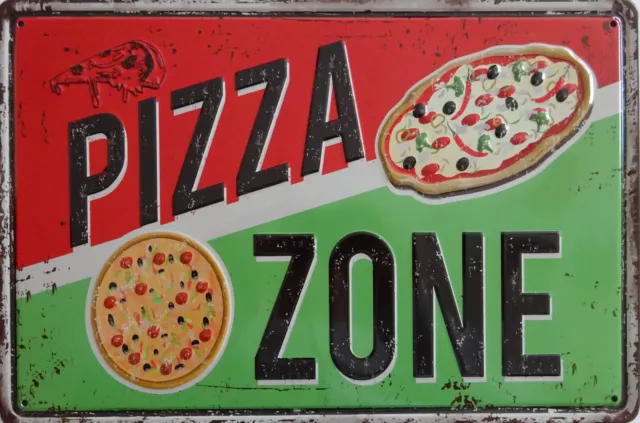 Blechschild Schild 20x30 cm - Pizza Zone Pizzeria Imbiss Küche vintage retro