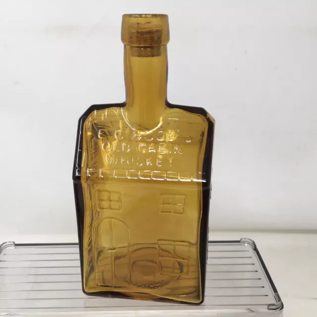 Vtg  E.C. Booz's Old Cabin Amber Glass Whiskey Decanter Bottle - Philly Wheaton