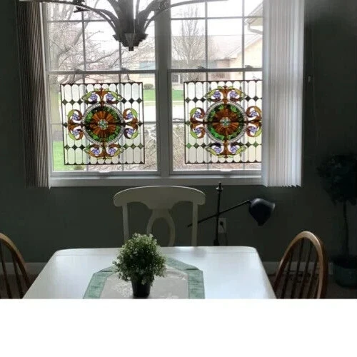 25x25 Victorian Floral Iris Tiffany style stained glass window panel 3