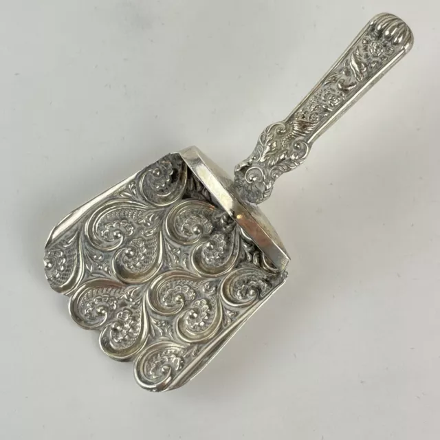 Antique Georgian Solid Silver Tea Caddy Spoon Ornate 1822 7.6cm Bent