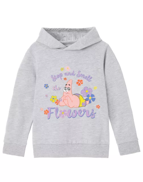 SpongeBob SquarePants Girls Hooded Sweatshirt | Grey Flowers Graphic Hoodie