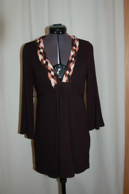Ella Moss Womens Dress Medium Black Knit Multicolored Woven V-neck Trim Sleeves