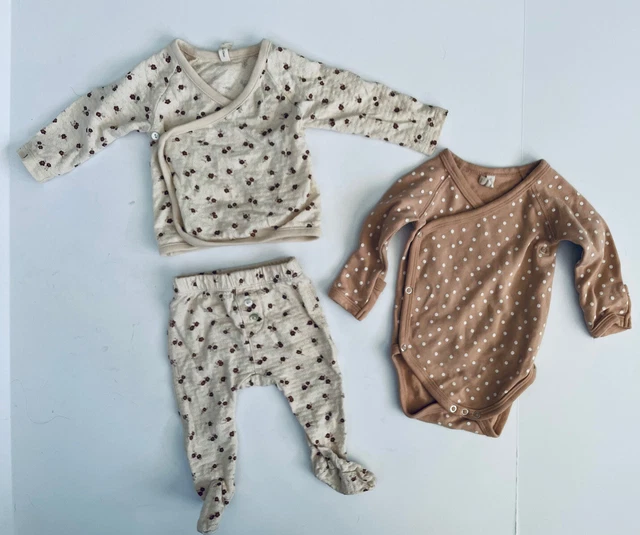 Quincy Mae 3 Piece Lot Outfit Bodysuit Pink Floral Orangic Cotton 0-3 Month
