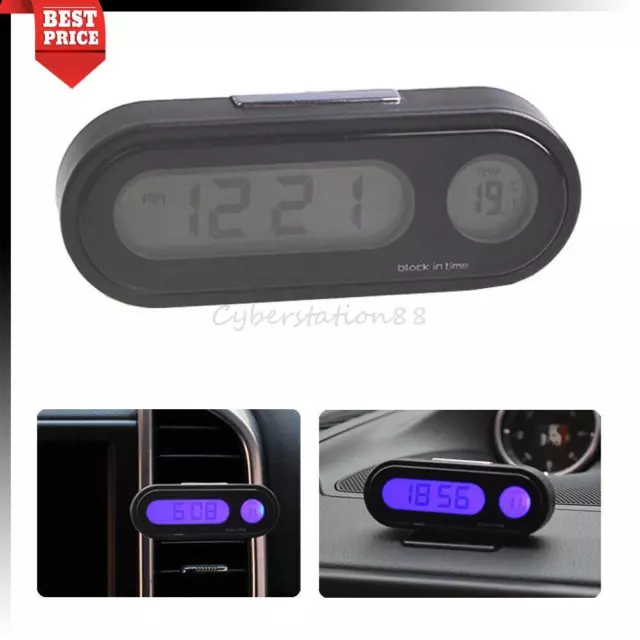 Digital Auto Uhr Temperatur Thermometer 2in1 LCD Display Klimaanlag Lüftung