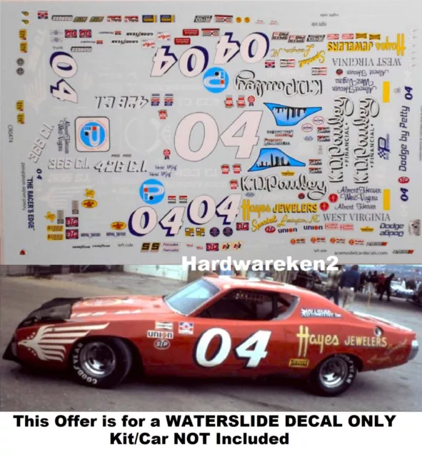 NASCAR DECAL # 04 HERSHEL McGRIFF 1974 PLYMOUTH ROAD RUNNER DODGE CHARGER  1/25