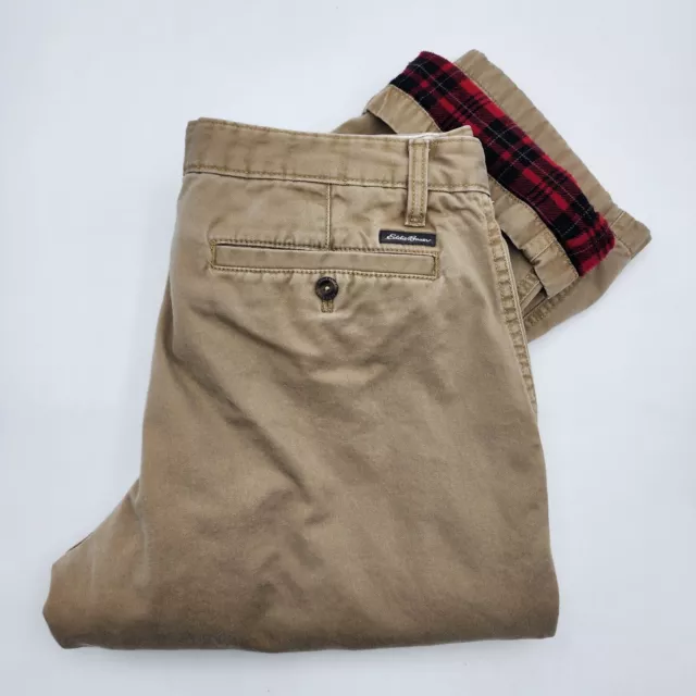 Eddie Bauer Men’s 34x31 Beige Flannel Lined Classic Fit Legend Wash Khaki Pants