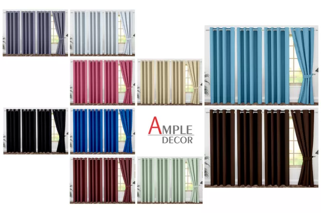 Ample Decor 4 Panel Blackout Curtain (46" X 63"/84"/95") Polyester Sun Blocking