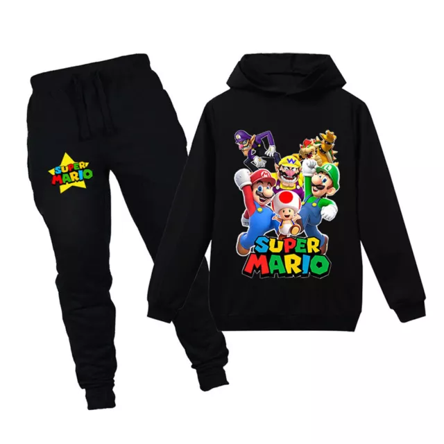 Kids Super Marios Casual Tracksuit Set Hoodie Jumper Tops+Pants Suits Sportswear