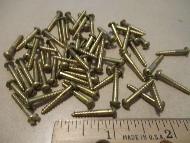 62 Vintage Solid Brass Wood Screws With The Round Slot Head 3/4" Long X #4=7/64"