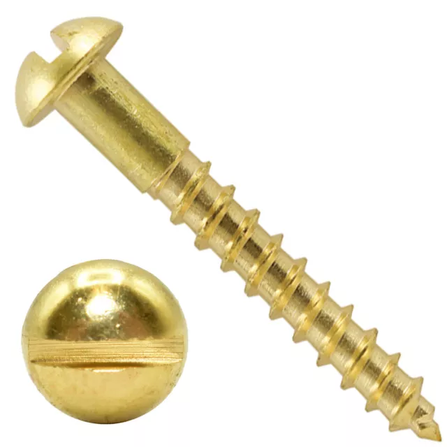 SOLID BRASS SLOTTED ROUND DOME HEAD WOOD SCREWS 4g 6g 8g BS1210