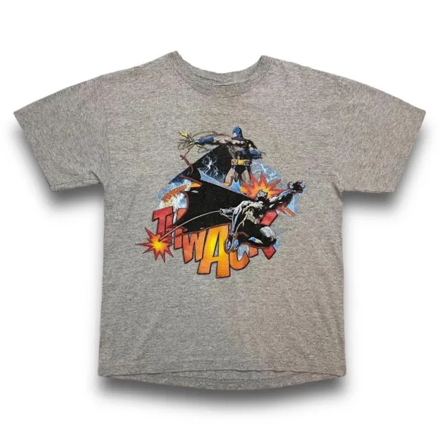 VTG  90s Y2K Batman Begins Cartoon Comic Thwack T Shirt Youth M Gray Rare