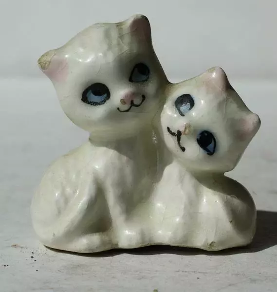 Cat Kitten Figurine Miniature Ceramic Porcelain Hand Painted Double Cat Figurine