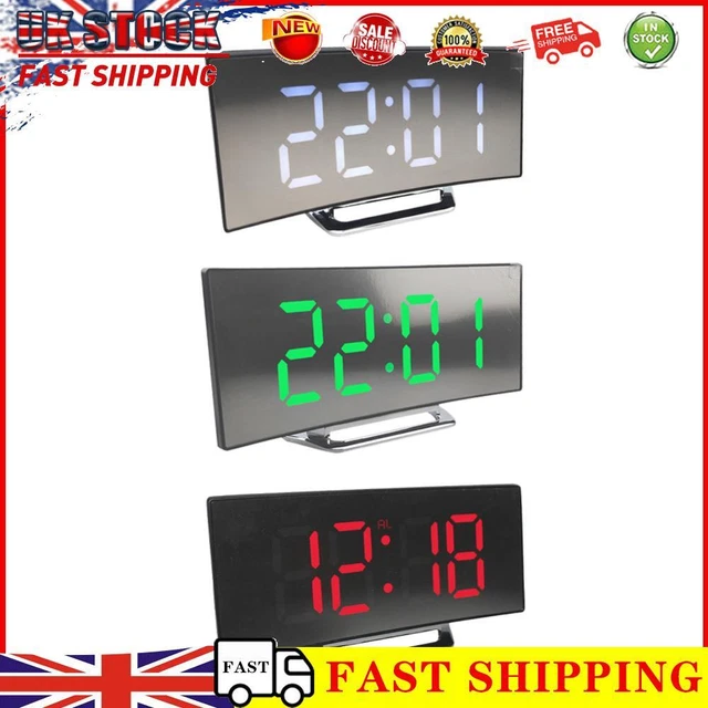 Digital LED Desk Alarm Clock Display USB Curved Large Mirror Snooze Temperature
