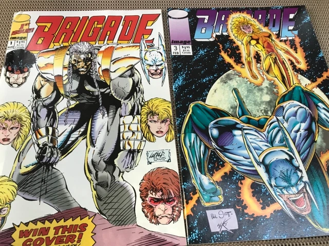BRIGADE #1 & 3 lot : Image Comics 1992, 2 HI GRADE issues, Rob Liefeld, Mychaels