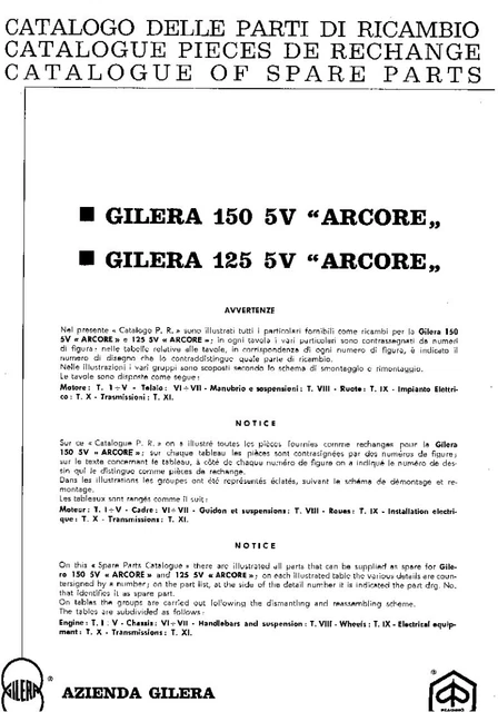 MANUALE RICAMBI CON ESPLOSI GILERA ARCORE 125 - 150 5V  EPOCA 48 pag ITA PDF