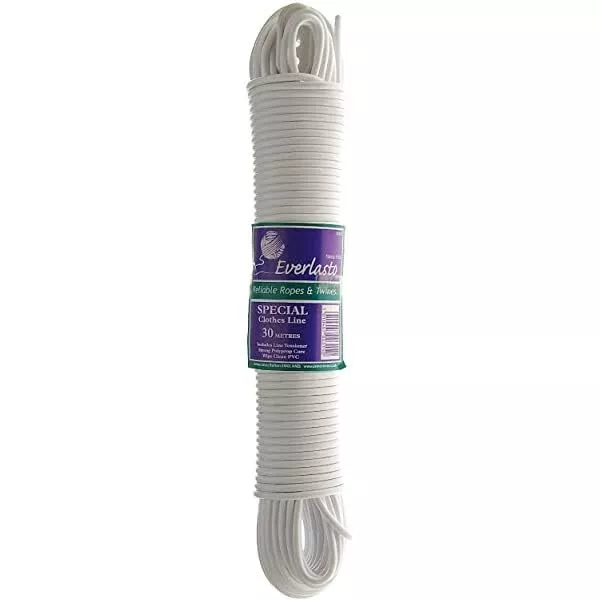 Quality Everlasto 'Kleenwash' 30m White PVC Clothes/Washing Line 4.8mm Thick