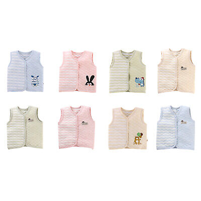 Infant Baby Unisex Cartoon Animals Print Warm Vest Tops Stripes Coat Cute Shirt
