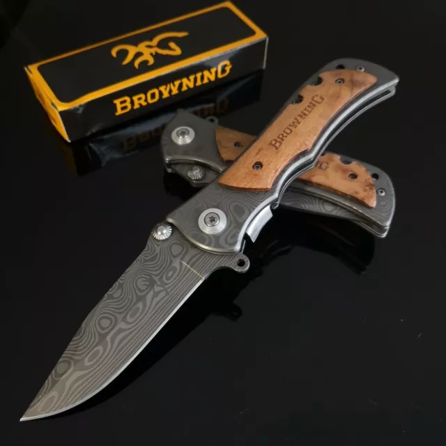 Browning 339 Damascus Pattem Folding Pocket knife Outdoor Knives Camping Fishing