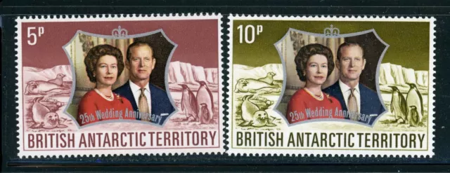 BRITISH ANTARCTIC TERRITORY 43-44 SG42-43 MH 1972 QEII Wedding set of 2 CV$7