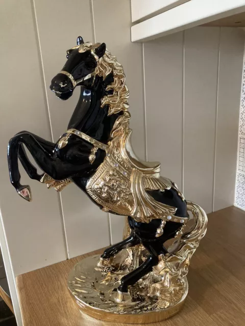 Rearing  Arabian Horse Novelty Attractive Black With Gold Gorgeous 17"Tall