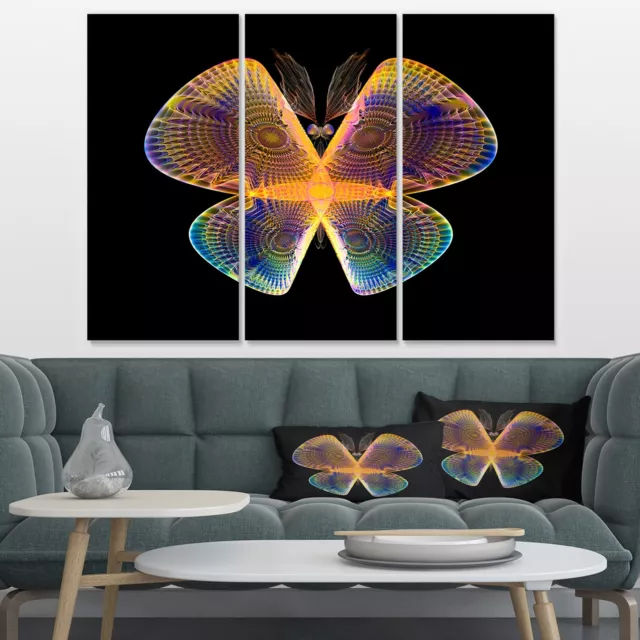 Designart "Blue Yellow Fractal Butterfly in Dark" Abstract Multi-Color 36 in. wi