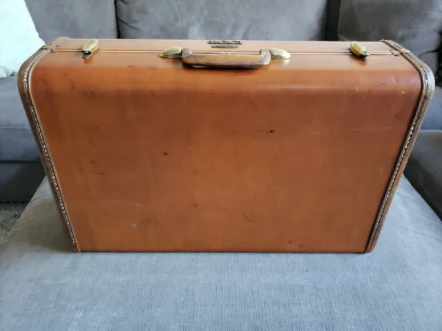 Vintage Samsonite Shwayder Bros 21” Leather Hard Shell Suitcase Luggage Brown