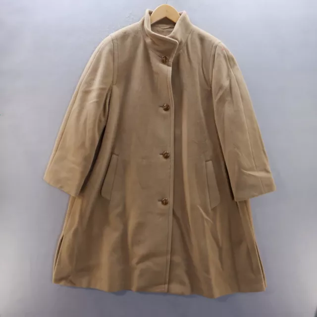 Marcona Coat 12 UK Camel Brown Overcoat Virgin Wool Angora Button Up Full Length