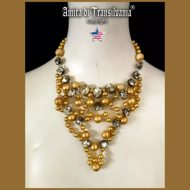 vintage jewelry woman necklace collier choker luxury collar yellow pearl strass