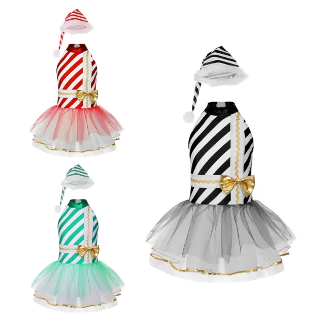 Kids Girls Christmas Xmas Costume Festival Dress Bow With Hat Princess Outfits